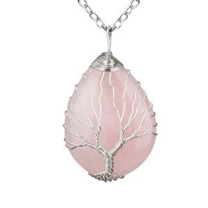 Tree Of Life Rose Quartz Crystal Necklace